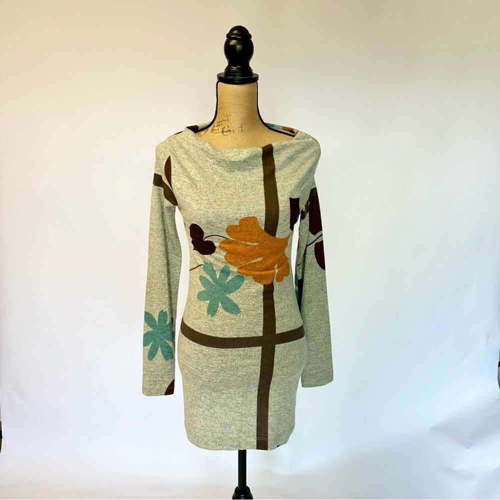Renee C mod tunic or minidress Gray & brown multi color print, size SM